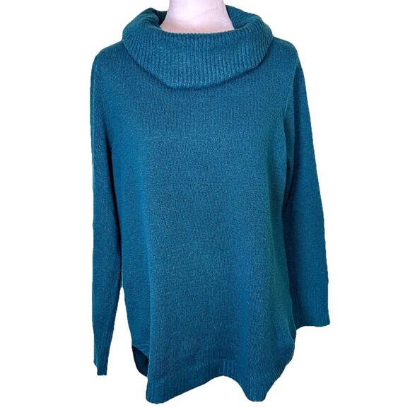 Women’s Teal Cowl Neck Oversized Sweater Quiet Luxury Winter Minimalist Size Med - Picture 1 of 9